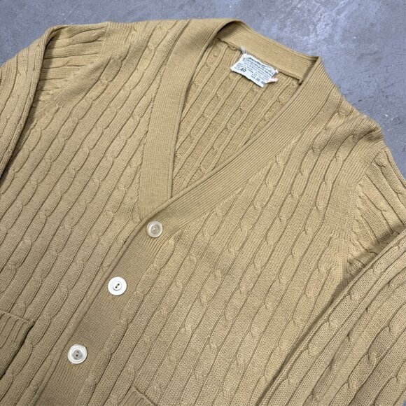 Vintage 1970s Sears Cable Knit Cardigan Sweater Yellow Medium - Picture 2 of 7